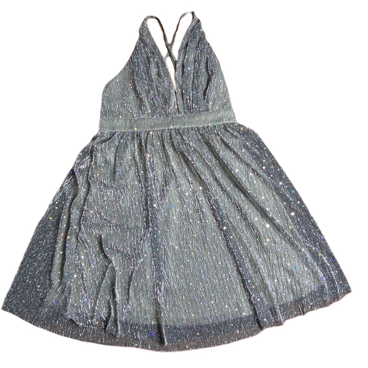 Ark & Co Sheer Sequined Mini Dress Womens Medium Silver Cocktail Party Dress  | eBay