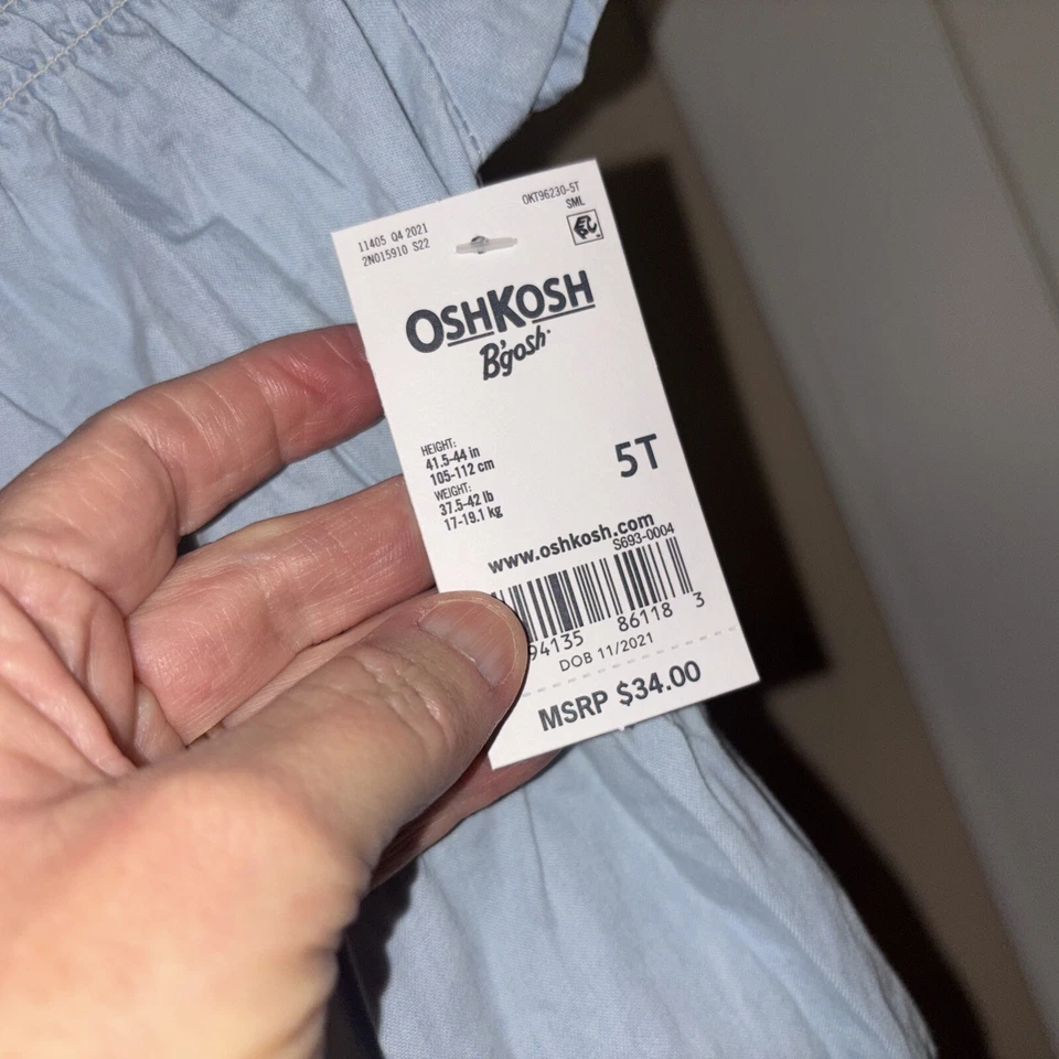 Vestido OshKosh para niña pequeña azul 100 % algodón bordado 5T Foto 2 de 3