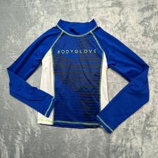 Body Glove Rash Guard Boys Size 12 Blue White Long Sleeve Swim Shirt Striped