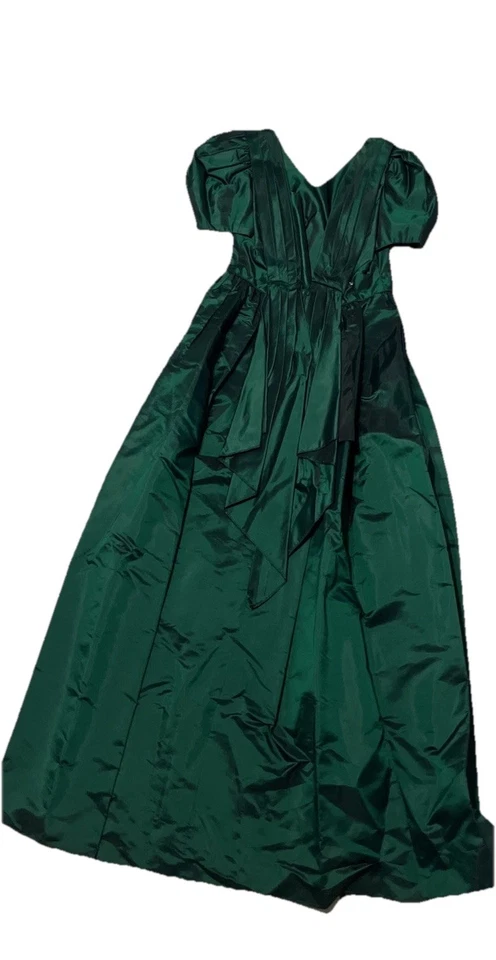 Vestido De Colección Retro Estilo Años 50 Verde Imitación Seda Slub Noche Fiesta Fiesta M 32w Foto 4 de 4