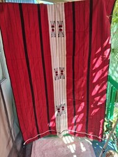 Vintage Handwoven tribal home decor ethnic blanket, stripe, black, Red, White