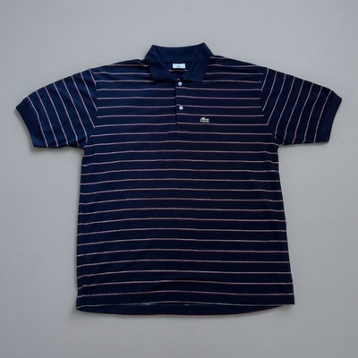 Vintage Lacoste Herren Poloshirt Gestreift Blau XXL Oversized 90s Boxy Fit Top