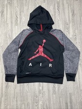 Nike Air Jordan Youth Hooded Sweatshirt, Small, Black/Red/Gray, Therma-Fit