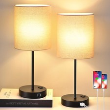 Set of 2 Touch Beige Table Lamps with 2 USB Ports  AC Outlet, 3-Way Dimmable...