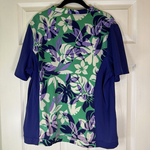 Lands' End Swim Sun Shirt Rash Guard Floral Short Sleeve Women’s Plus Size 1X - 第 1/7 張圖片