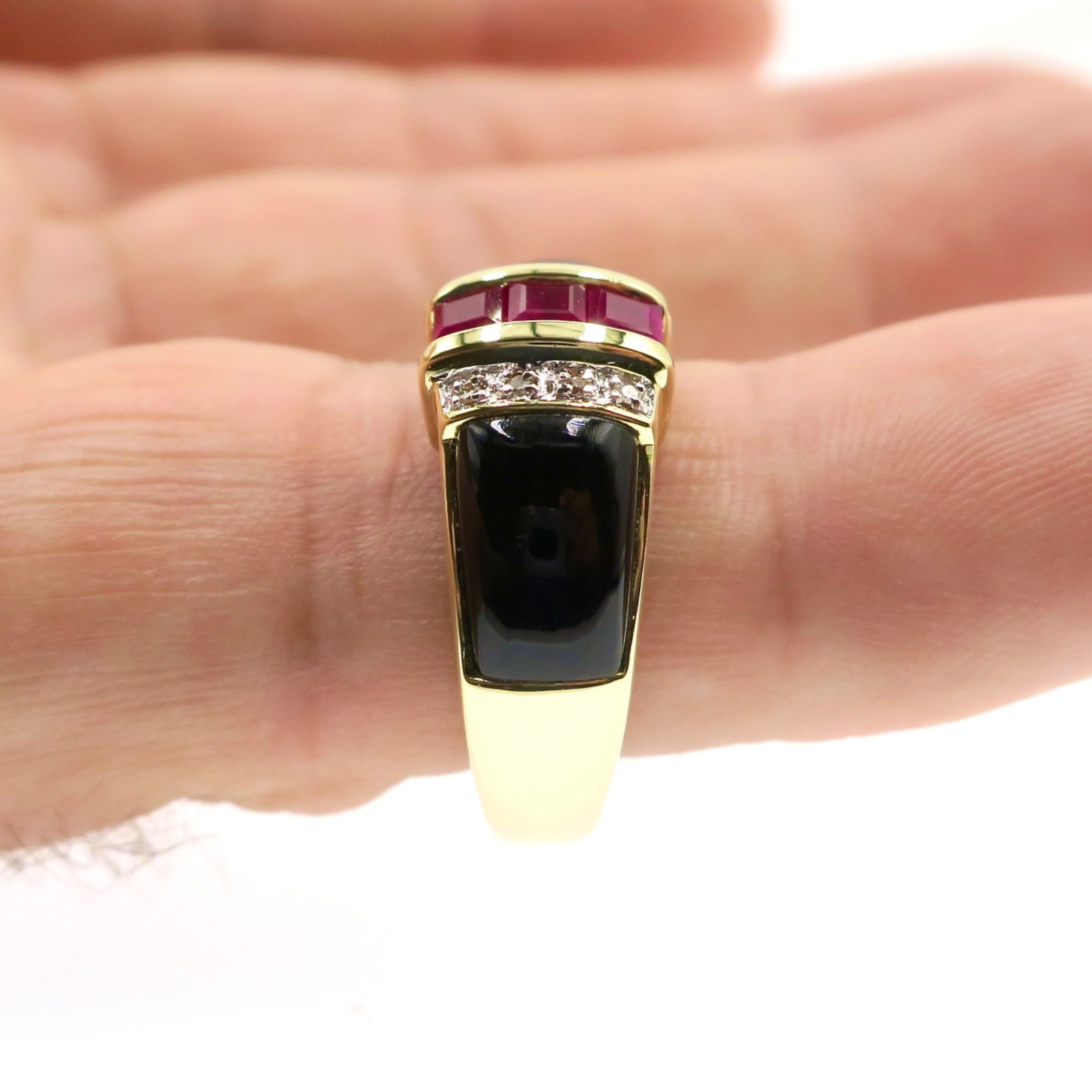 14k Solid Yellow Gold Natural Ruby Diamond and Bl… - image 4