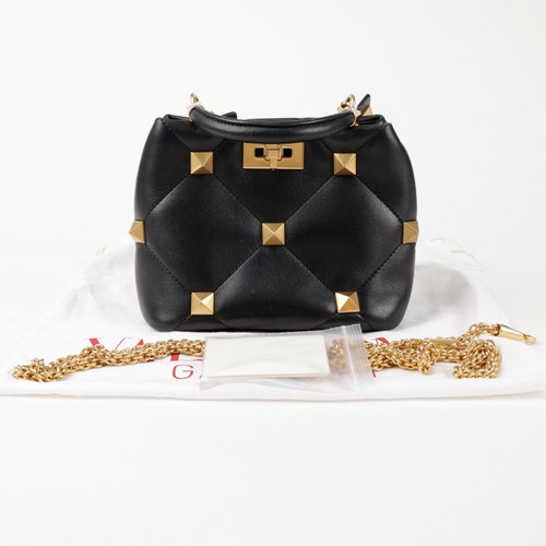 Valentino Roman Stud Small Nappa Leather Top Handle Bag Black 156488648