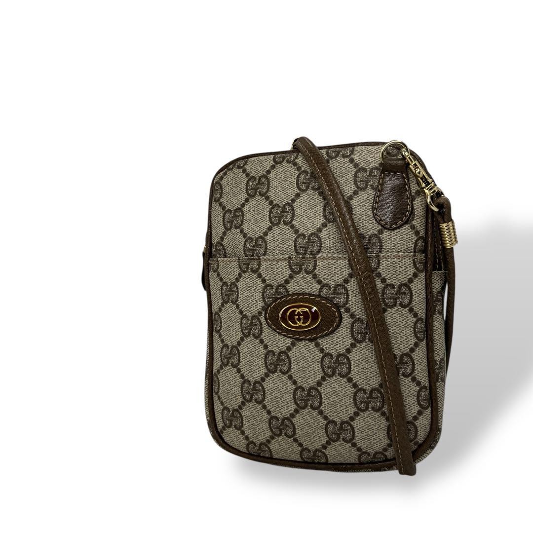 Gucci Vintage Mini Shoulder Bag Beige PVC Leather GG Supreme Crossbody