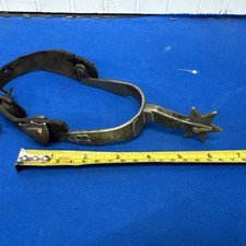 Vintage 6 star rowel boot spur with 5- 10Kt pendants with real old leather strap