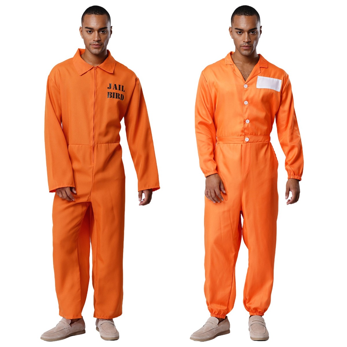 Mens Halloween Prisoner Cosplay Jumpsuit Lapel Long Sleeve One