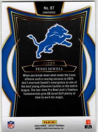 2024 Panini Select Concourse Football Penei Sewell No. 87 Detroit Lions - Bild 2 von 2