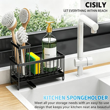 Sponge Holder for Kitchen Sink, Sink Organizer with Brush Holder Stainless Steel