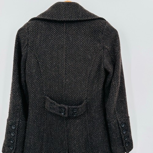 H&M Tweed Wool Blend Peacoat Coat Womens Size 4 Brown Black Herringbone - Picture 6 of 13