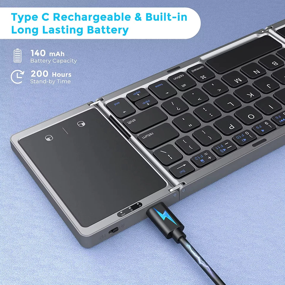 Foldable Wireless Bluetooth Keyboard Rechargeable for PC Mac Smartphone Windows - Image 4 of 4
