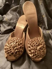 Vintage Daniel  Green Open toe Slippers High Heel Size 6 1/2 M Beige