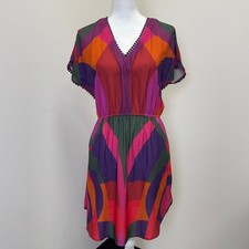 Farm Rio for Anthropologie Cover Up Mini Dress Small Abstract Pom beachPom Trim