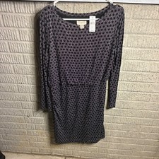 New LOFT Outlet Black White Dot Print Long Sleeve Dress Size L