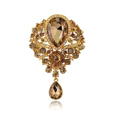 Wedding Bridal Big Crystal Rhinestone Bouquet Brooch Pin for Women gold gold
