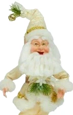 Christmas Santa Claus Cream Gold Mantel Shelf Poseable Figure Free Standing 13"