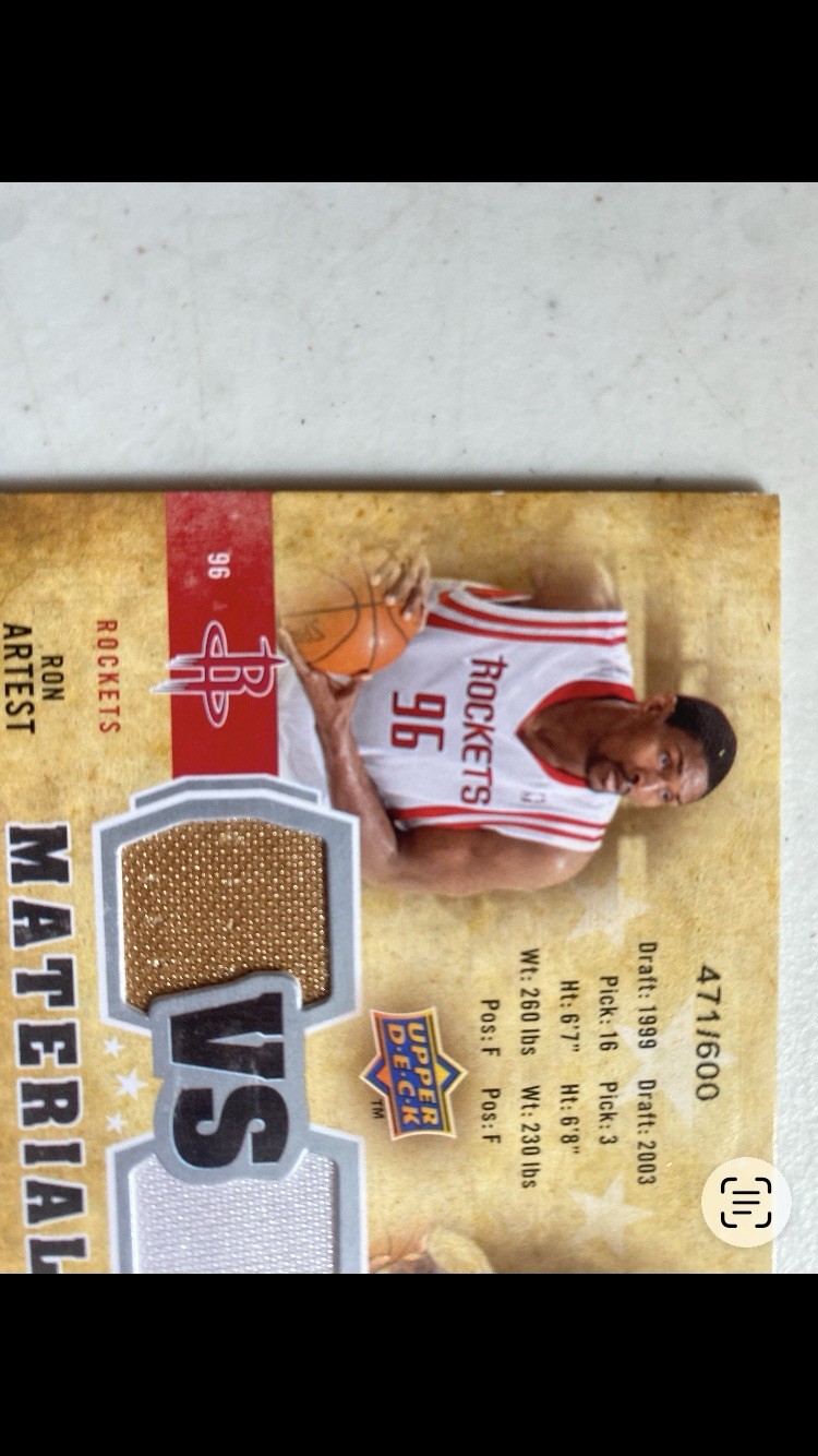 2009-10 Upper Deck Dual Game Used Carmelo Anthony and Ron Artest Jersey Card view 3