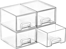 4 Pack Small Clear Stackable Storage Drawers,Acrylic Bathroom Makeup Organizer,P