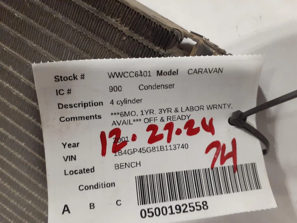 Used A/C Condenser fits: 2001 Dodge Caravan 4 cylinder Grade A - Image 4 of 4