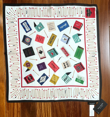 KATE SPADE MATCHBOOK TOSS SILK BANDANA SCARF:NWT CREAM/BLACK/RED