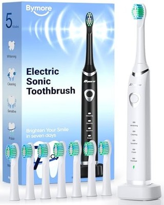 BYMORE Electric Toothbrush for Adults Travel Sonic Toothbrush 8 Replacement