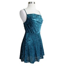 Urban Outfitters Womens Lexi Velvet Cowl Neck Mini Dress Size Medium Green Swing