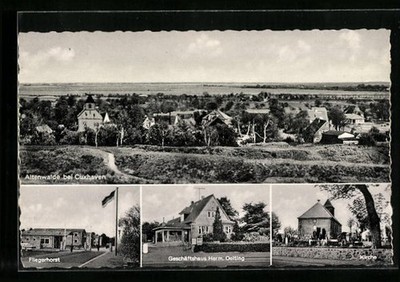 AK Altenwalde bei Cuxhaven, Blick auf Oetling, der Fliegerhorst, an der Kirche 