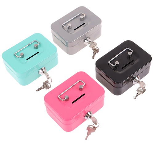 Money Safe Box Mini Cash Box Metal Key Money Bank Small Security Lock Box*A - Afbeelding 6 van 15