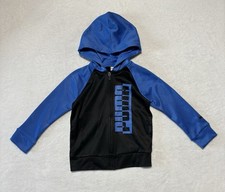 Puma Jacket Boys 5 Black Blue Hooded Full Zip Athletic Track Youth Kids