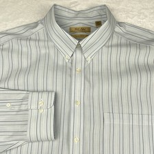 Roundtree  Yorke Gold Label Dress Shirt Mens 3XT Blue w/Brown Stripes No Iron