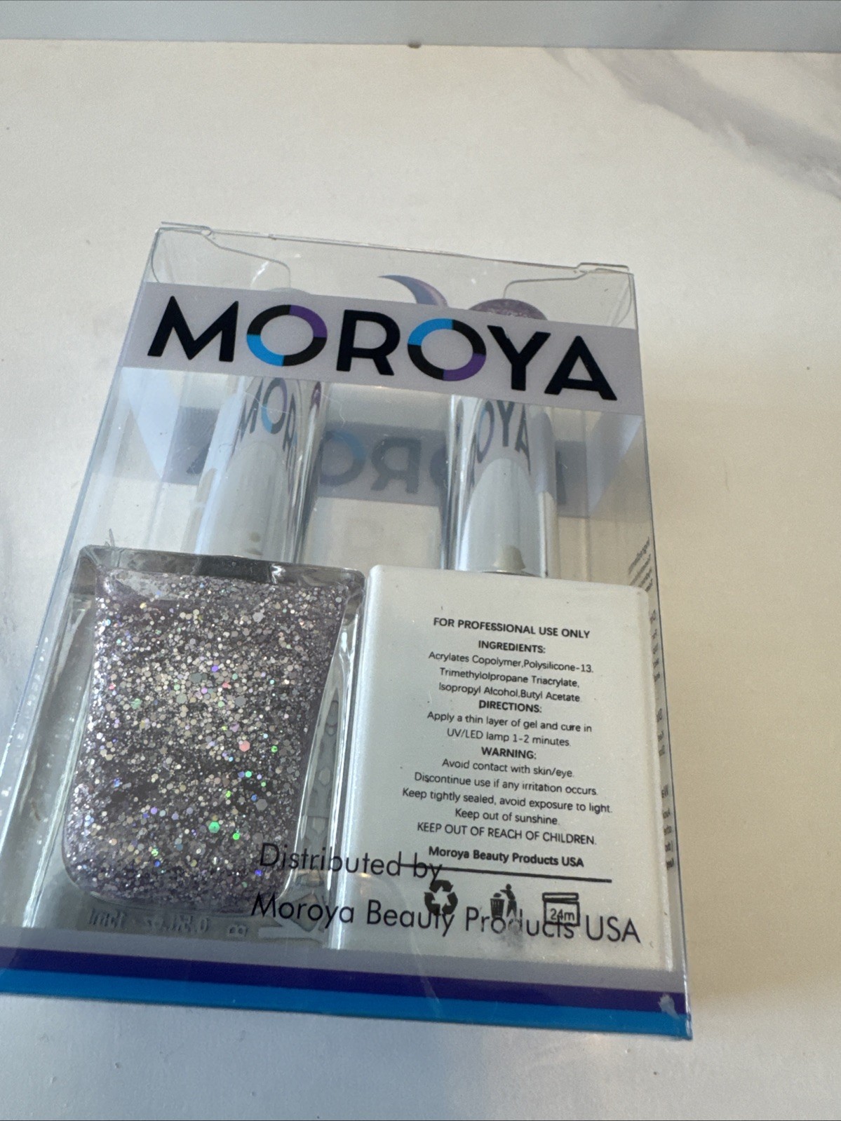 MOROYA Soak Off Gel Polish & Matching Nail Lacquer Purple Sparkle AG42 0.5oz. ea