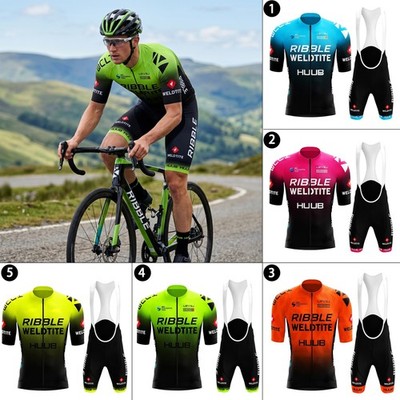 Herren Radtrikot Set Pro Team Kurzarm Bike Shirt & Gel Trägerhose Fit