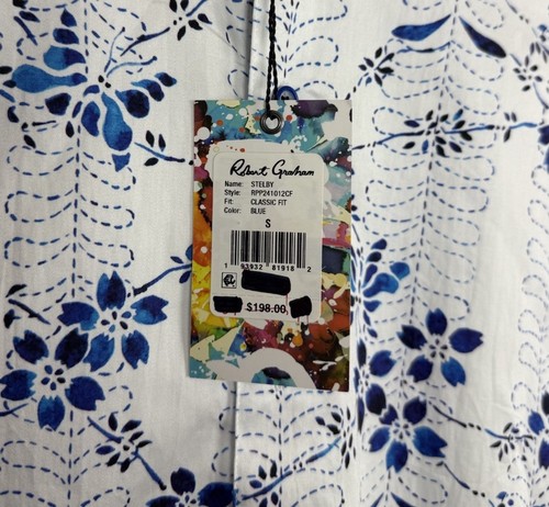 Robert Graham Button-Up Shirt Mens Small Colorful Vibrant White Blue Floral LS - Picture 8 of 13