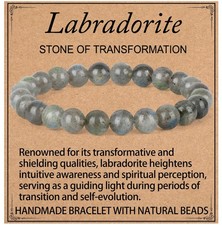 Handmade Natural Gemstone Stretch Elastic 8mm Labradorite Bracelet Healing Cryst
