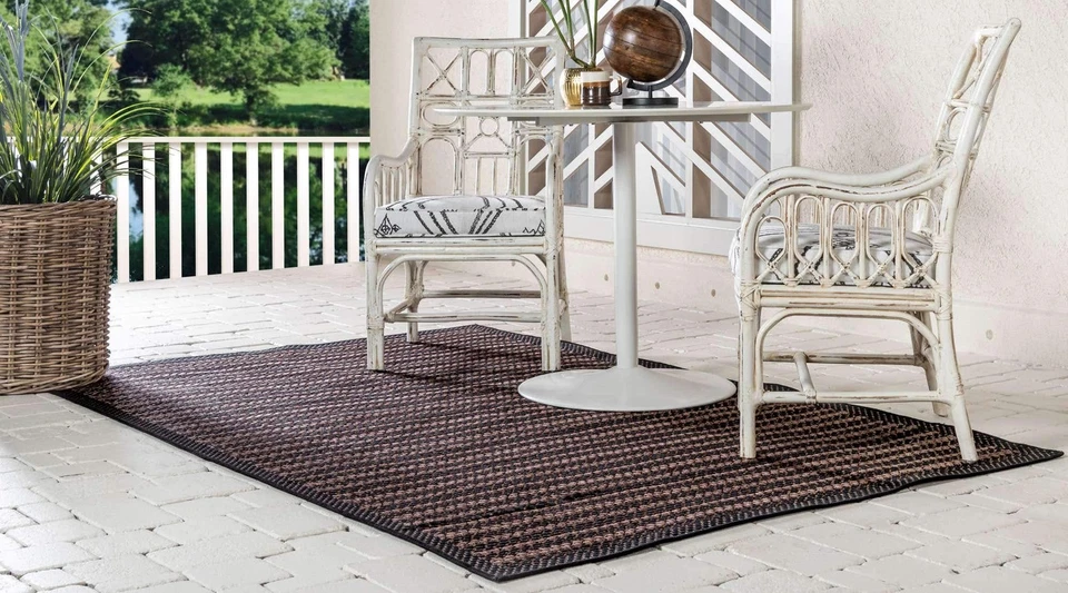 Outdoor Border Collection Area Rug - Checkered (6' x 9' Rectangle, Brown/ Black) - Image 2 of 4