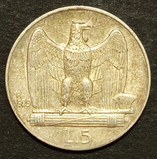 5 LIRE 1929 FDC 1 ROSETTA E 2 ROSETTE AQUILINO ARGENTO SILVER REGNO