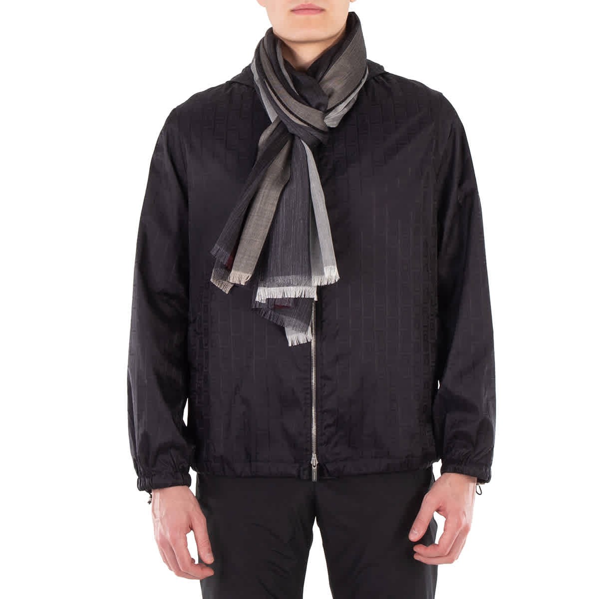 Шарф из смеси шелка и льна в полоску с бахромой от Ferragamo 54890₽