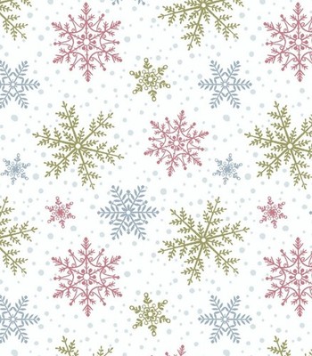 Magical Menagerie Snowflakes, Snowflake Fabric Cott *BTY*Natural/Multi Fast Ship