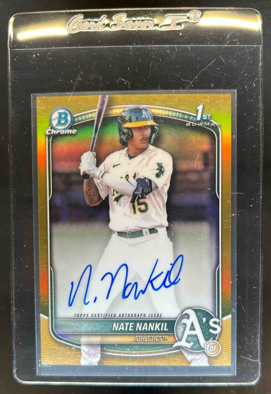 2025 Bowman Nate Nankil Chrome Auto Gold Refractor 1st Prospect #/50 Athletics