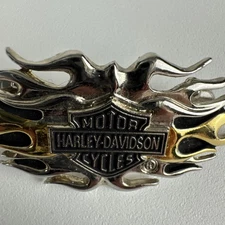 VTG 2000 Motor Harley Davidson Cycles Bar Shield Pin Silver & Gold Tone Flames
