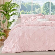 Queen Comforter Set - 3 Pieces Boho Pintuck Bedding Queen 88"x88" Baby Pink
