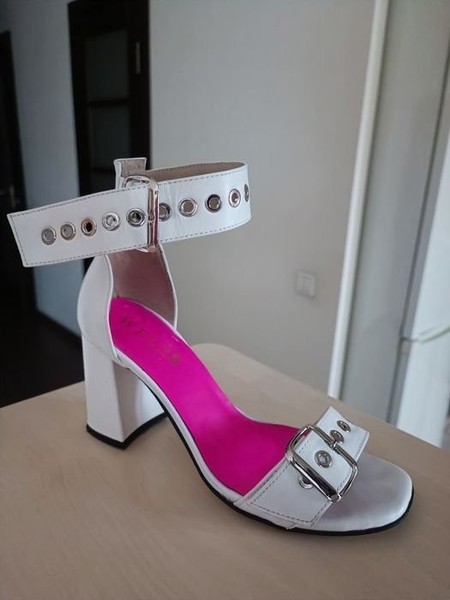 Women Heels White Leather 37 #C6YQ