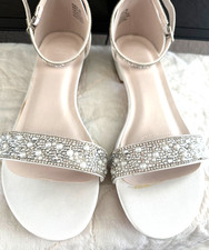 DB Studio Wedding Sz 10 Strap Heels White W/Rhinestone Embellishement-New
