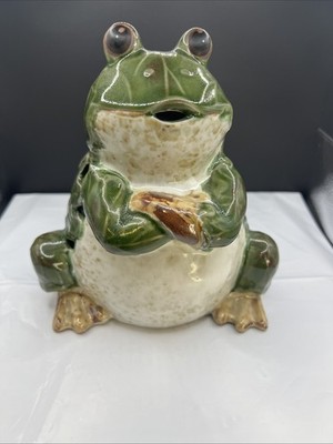 Vtg Ceramic Frog Incense Burner Tealight Candle Holder Drip Glaze Lily Pad 7.75''
