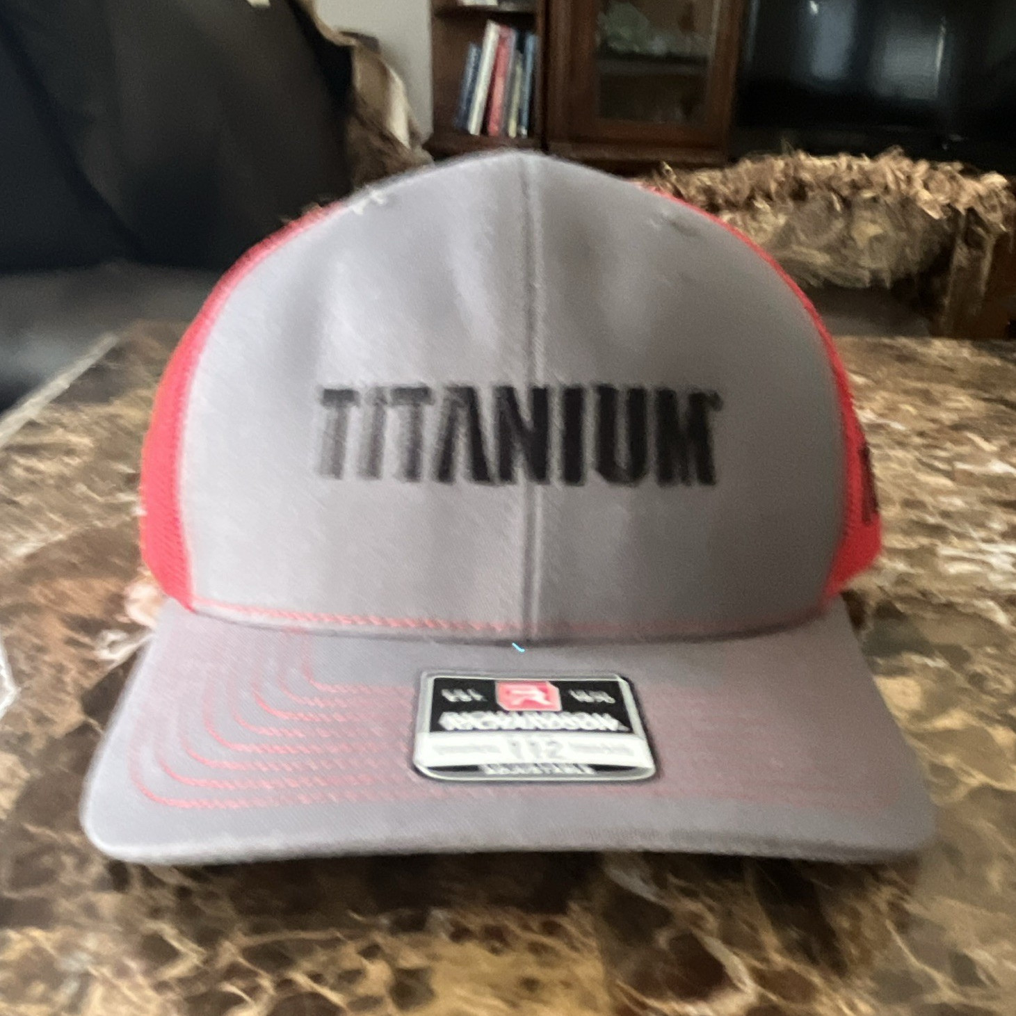 Richardson Trucker Hat Adjustable Mesh Back Gray/Red “Titanium” “High Temp”