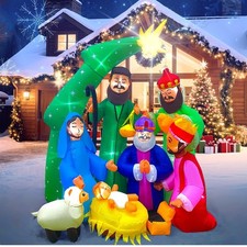 7FT Inflatable Nativity Scene Outdoor Christmas Decor with LED Lights, Easy S...