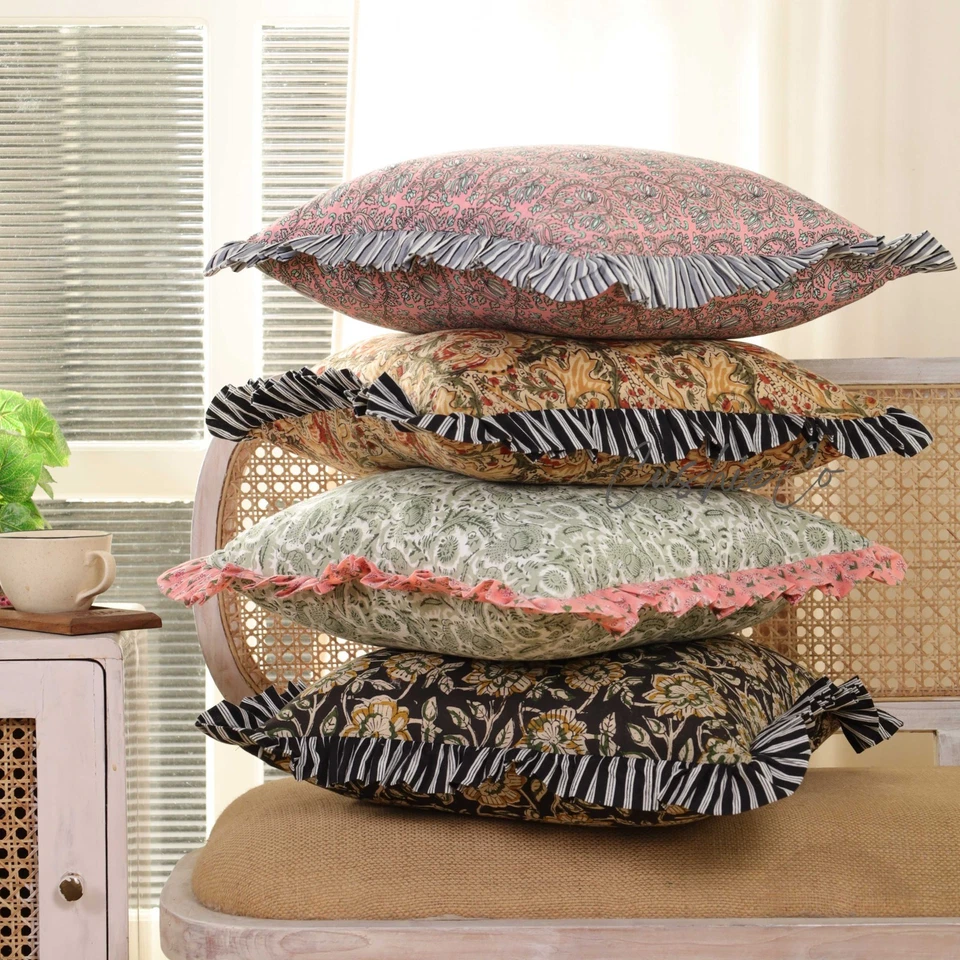 Mixed Assorated Lot Ruffled Square Pillowcase/Boho Home Decorative Block Pillow, - Image 3 of 4